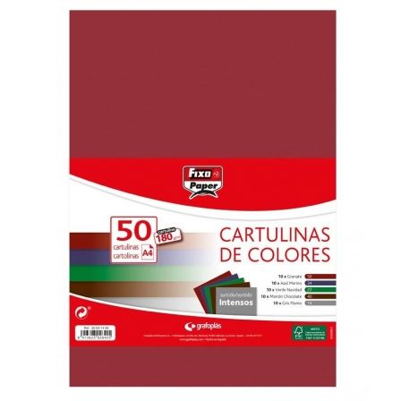 Grafoplas Pack 50 Cartulinas Fixo Paper DIN A4 Colores Intensos